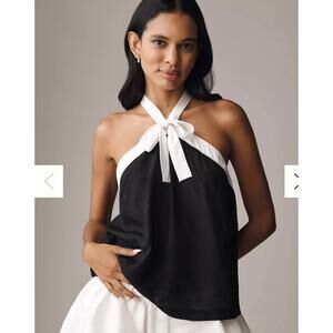 NWT Maeve by Anthropologie Maeve Halter Bow Blouse tank XS button back